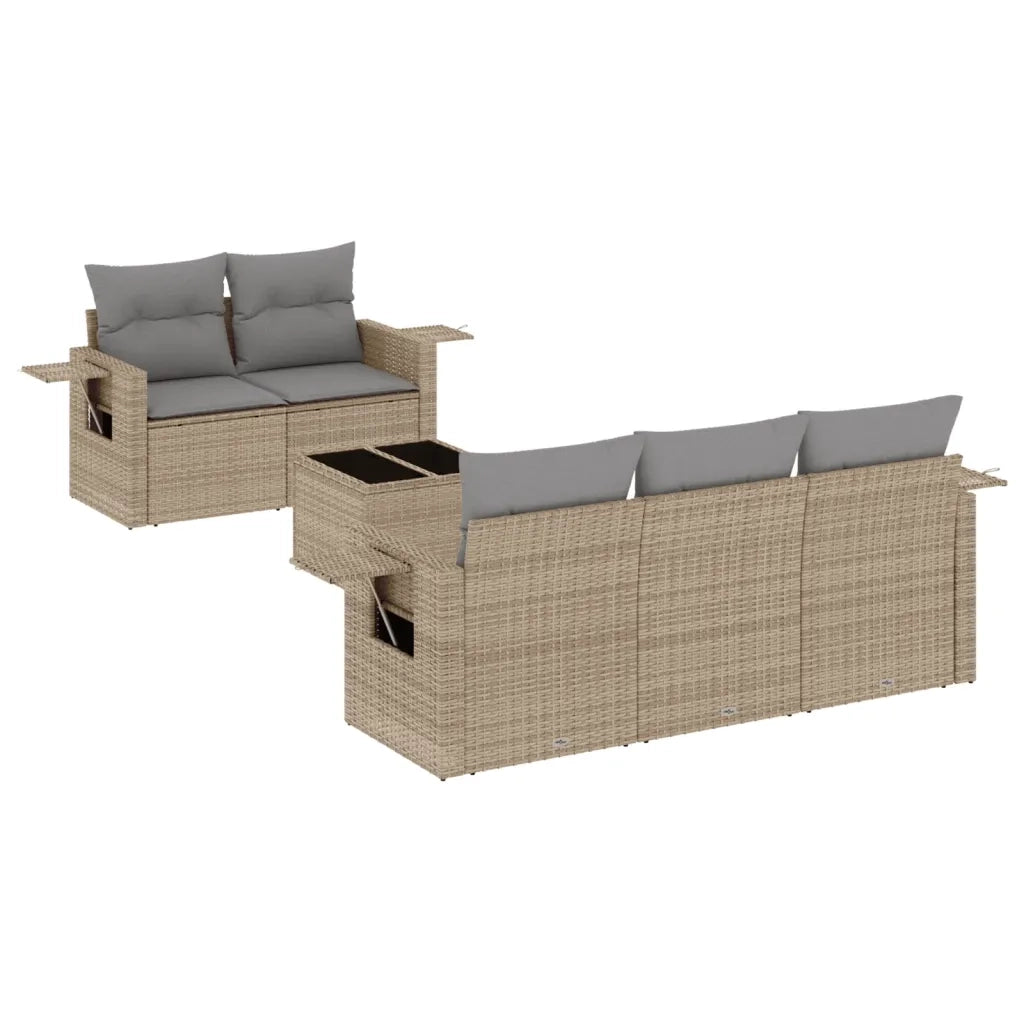 Set Divano da Giardino 6 pz con Cuscini Beige in Polyrattan