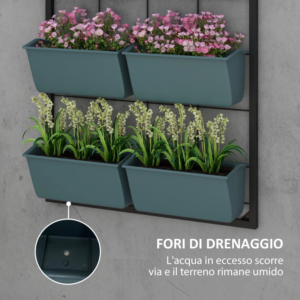 Orto Verticale 3 Livelli ¨C Xylo ¨C 6 Vasi Acciaio Plastica Verde Scuro 52x14x66cm