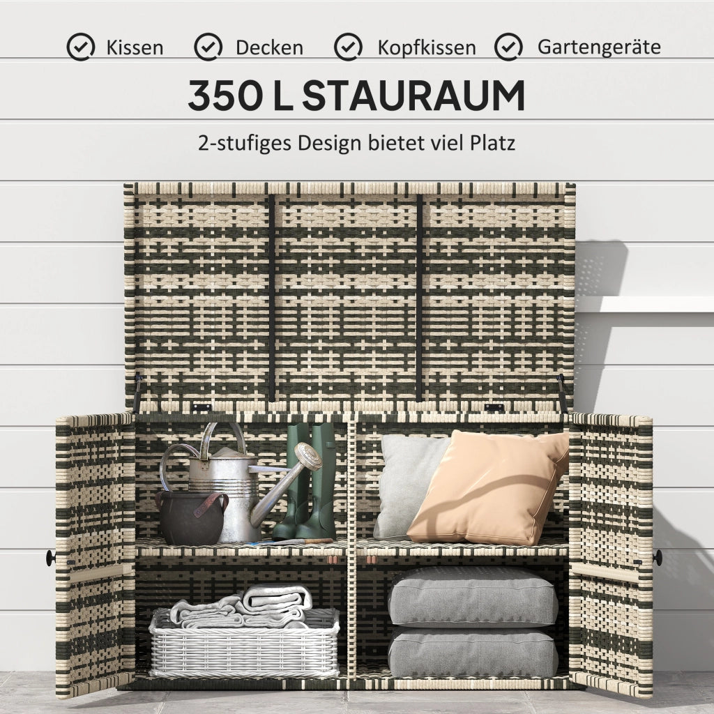 Cassa in Rattan con Coperchio 350L 2 Livelli ¨C zephmum ¨C 118x57x69 cm Grigio