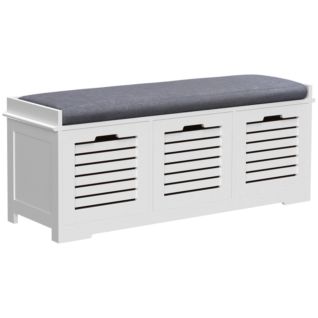 Panca Scarpiera con 3 Cassetti e Cuscino ¨C Zephmum ¨C Bianco 108x35x43 cm