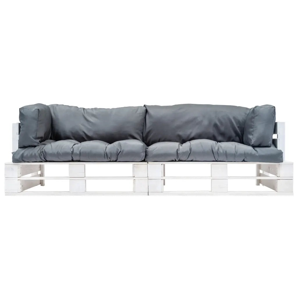 Set Divani da Giardino Pallet 2pz con Cuscini Grigi Legno Pino 277385