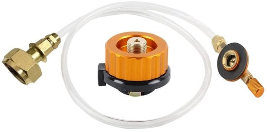 Adattatore di gas per fuochi da campeggio - Formato compatto - Adattatore per bottiglie - Idoneo per uso all'aperto - Adatto per dispositivi da cucina esterni - Dimensioni compatte