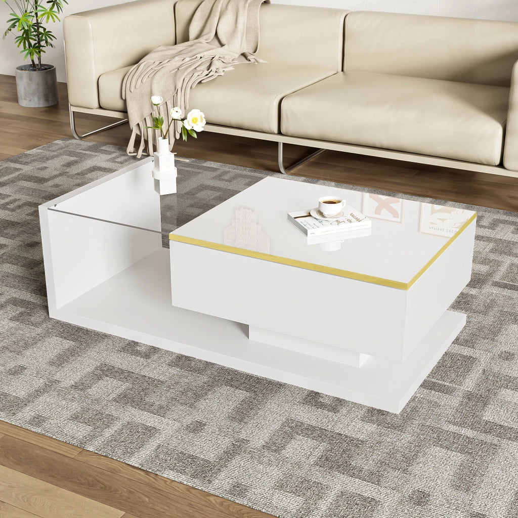 TAVOLINO DA CAFFÈ 100x50 cm Bianco Lucido con vetro temperato e LED