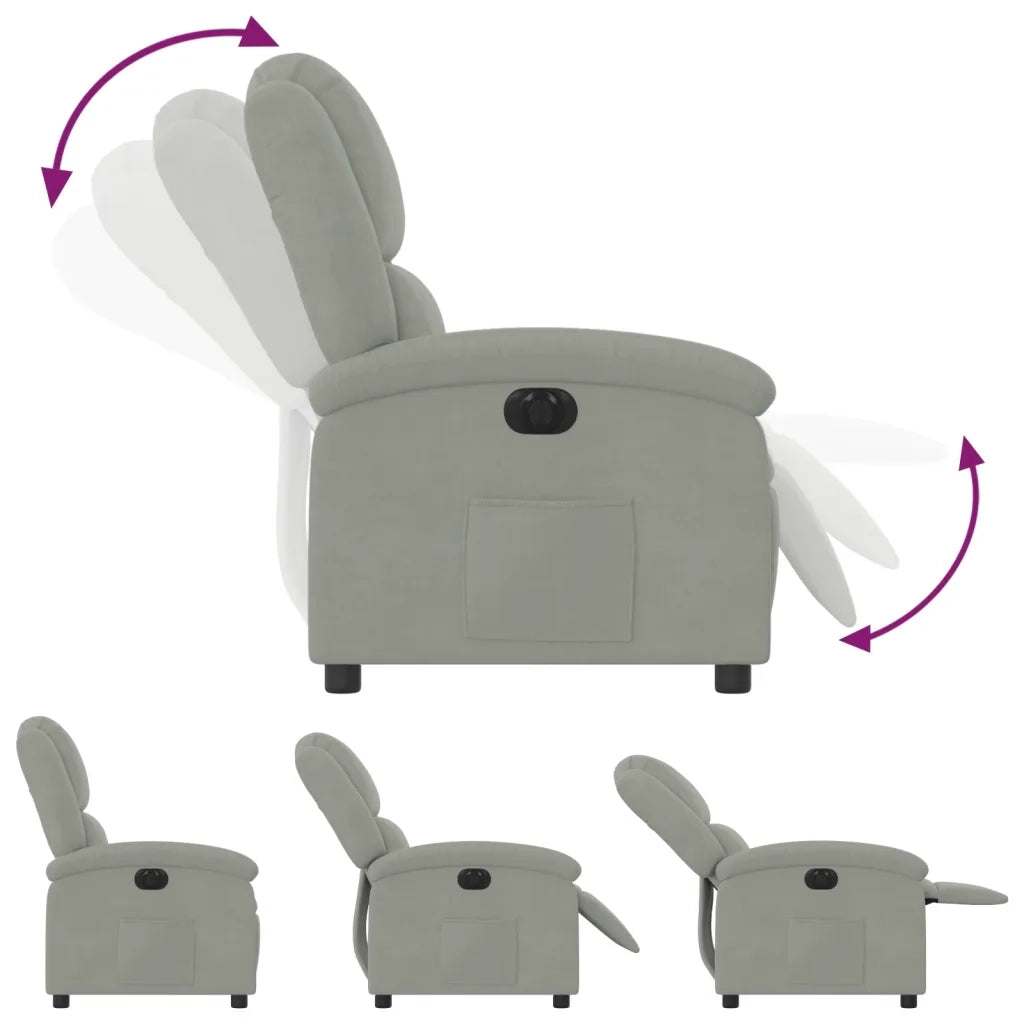 Poltrona Elettrica Reclinabile Grigio Chiaro in Vera Pelle 3204278