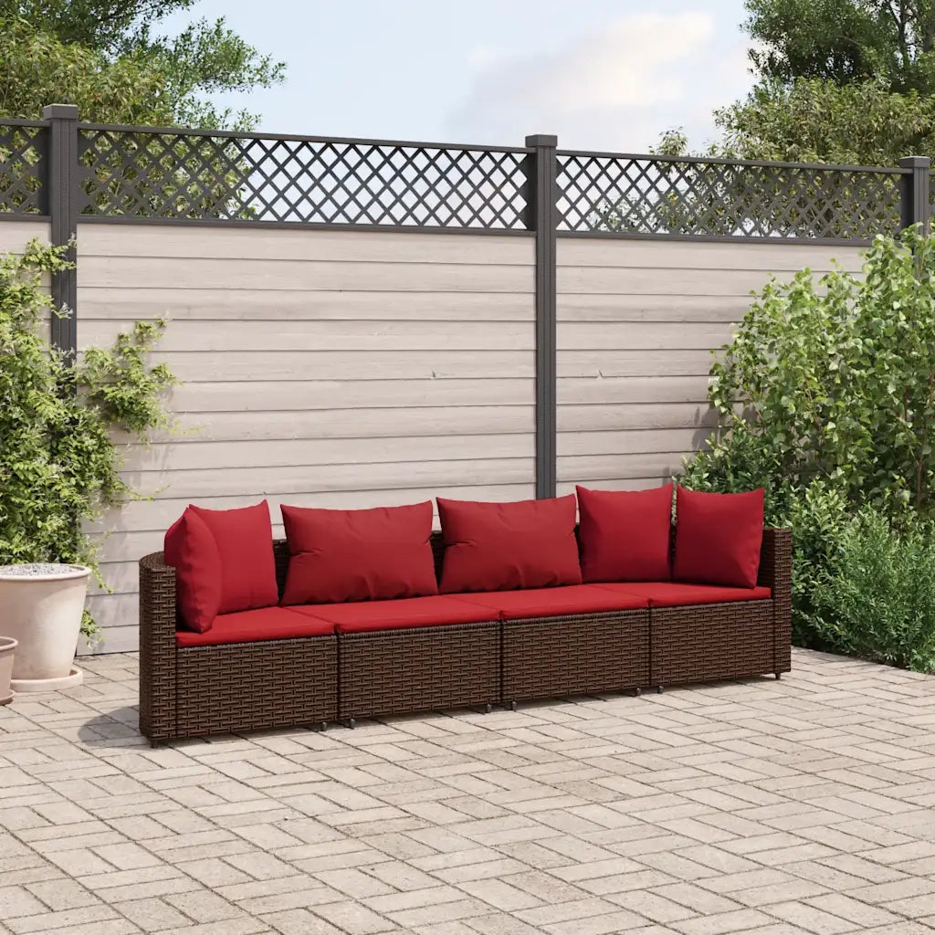 vidaXL Set Divano da Giardino 4 pz con Cuscini Marrone in Polyrattan
