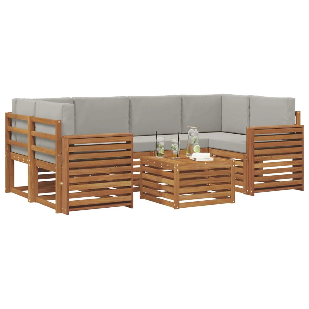 Set di divani da esterno 7 pcs Grigio Naturale e Chiaro