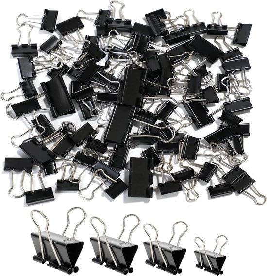 90 clip per filetti neri - 4 misure (15 mm/19 mm/25 mm/32 mm) - ideali per l'organizzazione di documenti, fatture, foto e snack