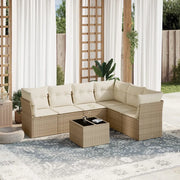 Set Divani da Giardino 7 pz con Cuscini Beige in Polyrattan 3249527