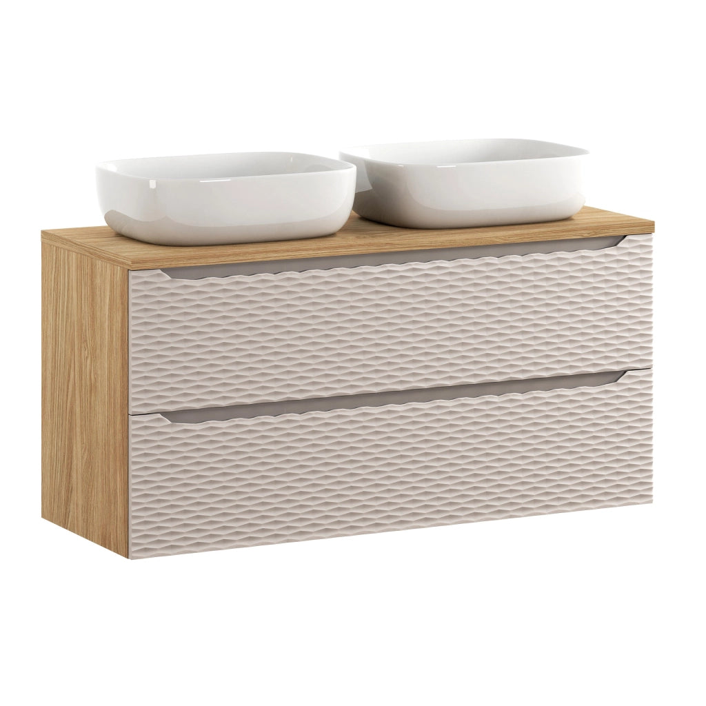 Set mobili bagno 120 cm con piano e 2 lavabi da appoggio Smile Ocean Beige 120 x 1401 x 46 cm