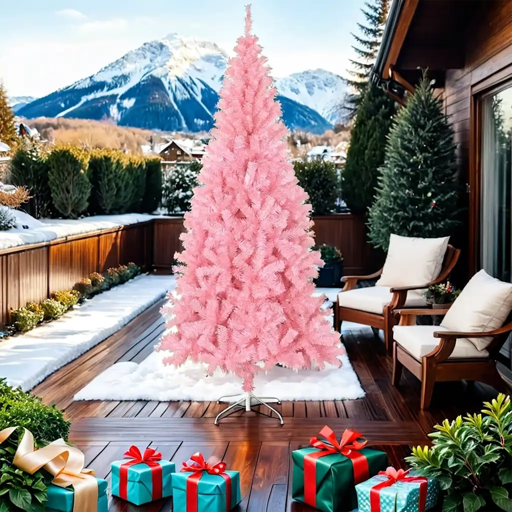 Albero di Natale | Decorazioni natalizie Artificiale Sottile con Base Rosa 210 cm PVC