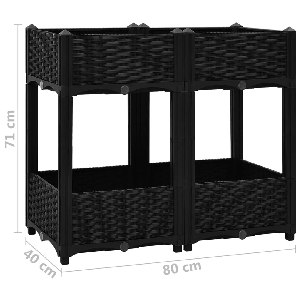 Fioriera rialzata per piante e fiori giardino 80 x 40 x 71 cm polipropilene nero 02_0000950