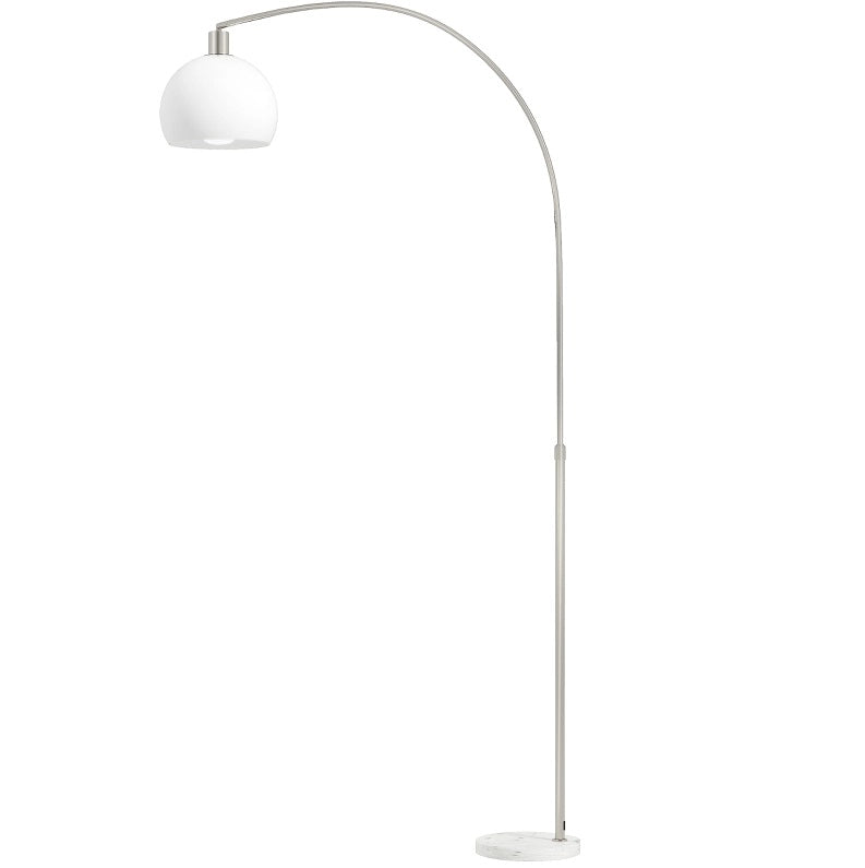 Lampada da Terra con Testa Curva, Interruttore a Pedale, Base in Marmo e Paralume in Plastica Bianca