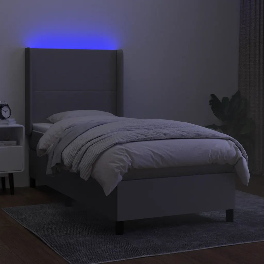 Letto a Molle Materasso e LED Grigio Chiaro 90x200 cm Tessuto 3138125