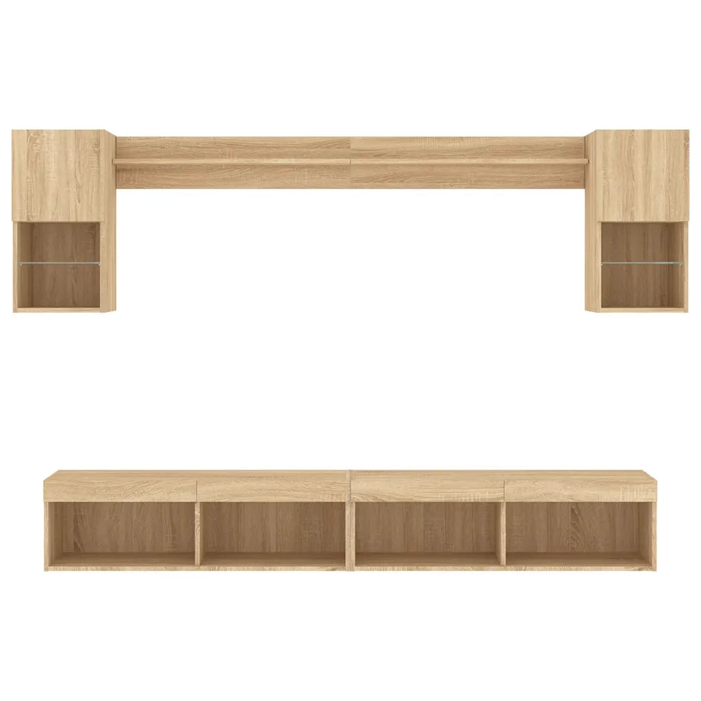 vidaXL Mobili TV a Muro con LED 6pz Rovere Sonoma Legno Multistrato