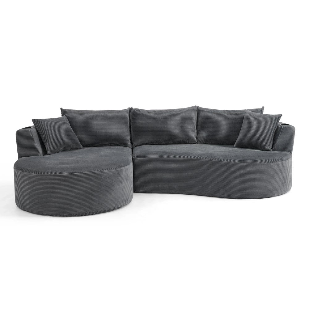 Divano 3 Posti con Chaise Longue Sinistra, Tessuto, Cuscini e Portabicchieri ¨C Xylo ¨C Grigio