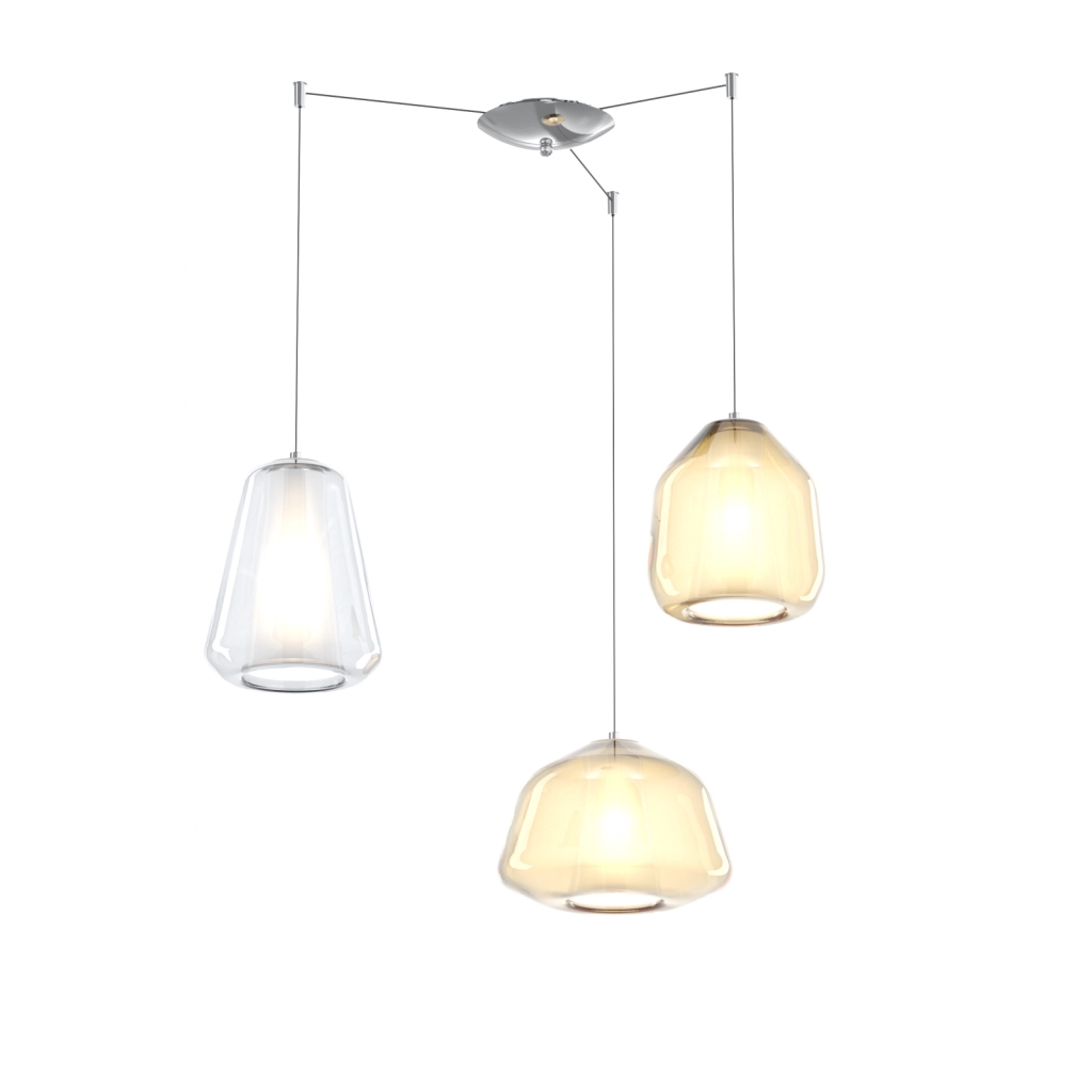 SOSPENSIONE CROMO 3 LUCI SPOSTABILE VETRI ALPHA AM + BETA AM + GAMMA TR 1176CR-S3 S ABG-TA