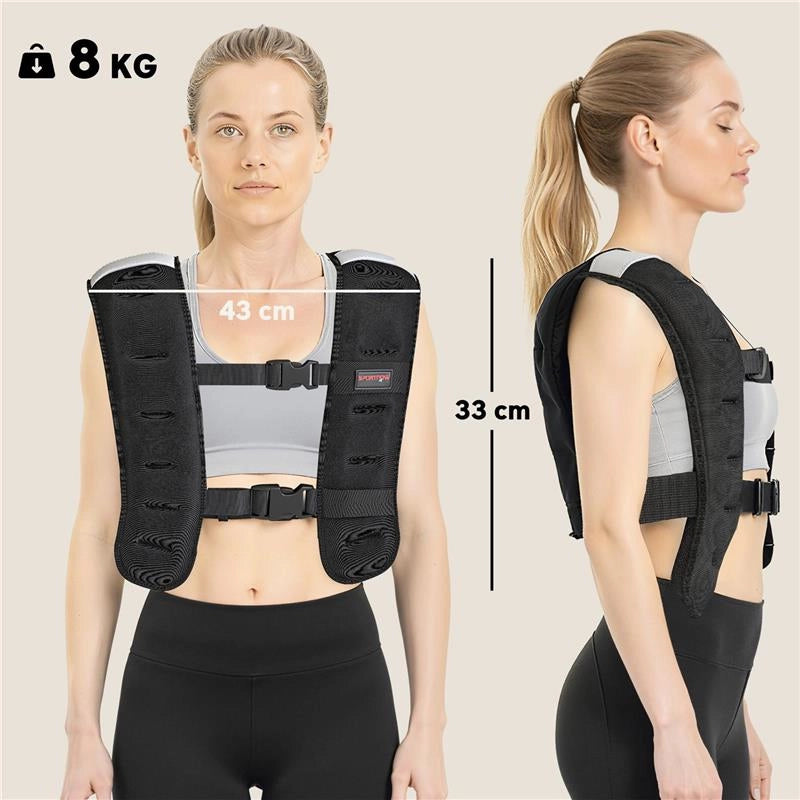GIUBBOTTO ZAVORRATO 8 KG CON CINGHIE REGOLABILI E STRISCE RIFLETTENTI, IN NEOPRENE E SABBIA, 43X33 CM, NERO