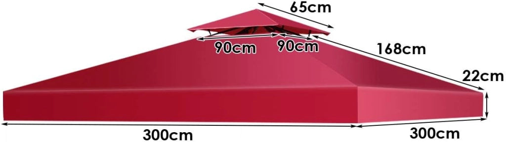 Tetto Gazebo di Ricambio per Gazebo, 3 x 3 m, per Giardino, Balcone, Spiaggia, Impermeabile, Doppio Tetto, Vinaccia