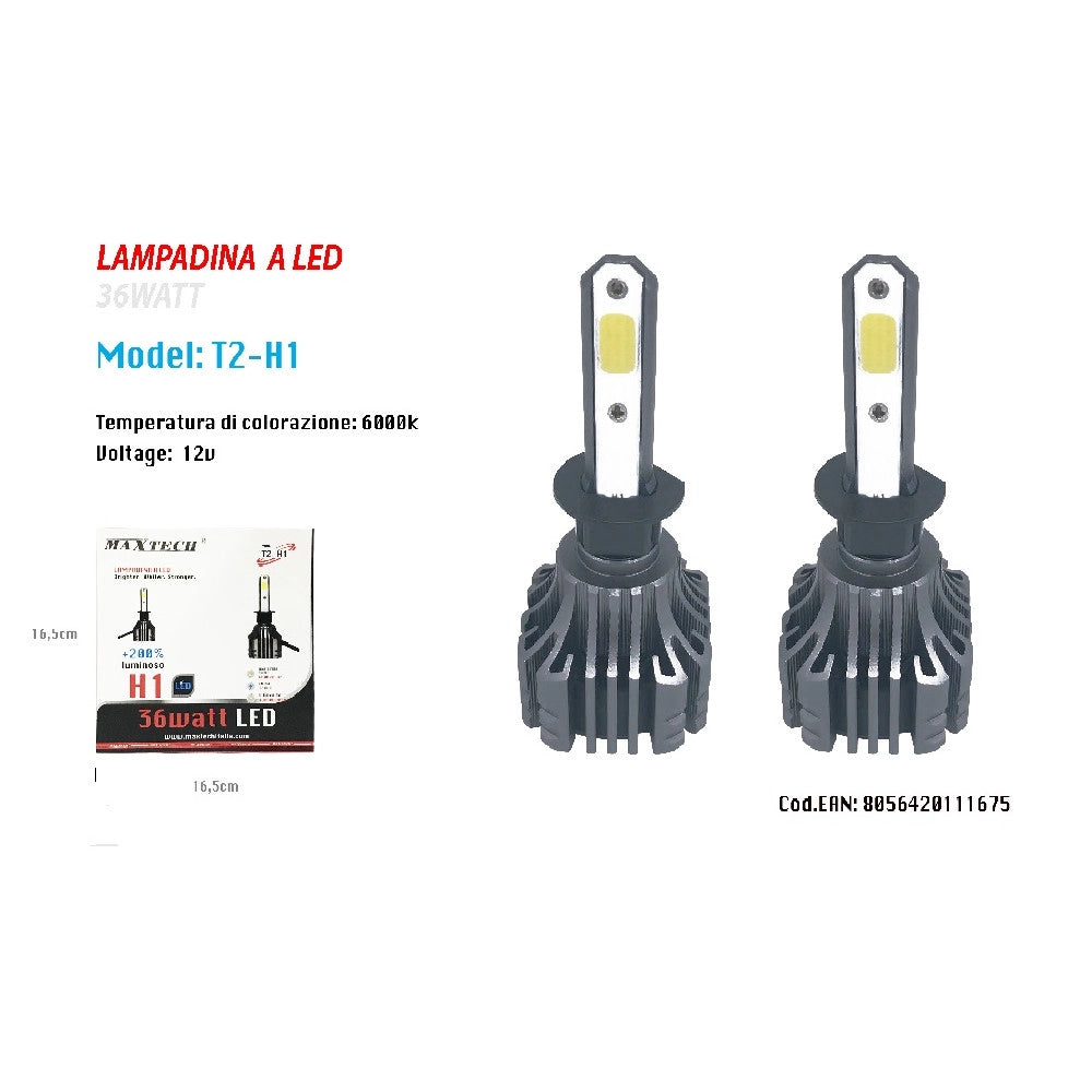 Trade Shop - Coppia Lampadine Led H1 Auto Luce Bianca 6500k 12000lm Attacco 40w Maxtech T2-h1 -