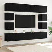 Set di mobili TV  a 8 pezzi montato a parete in rovere nero legno ingegnerizzato
