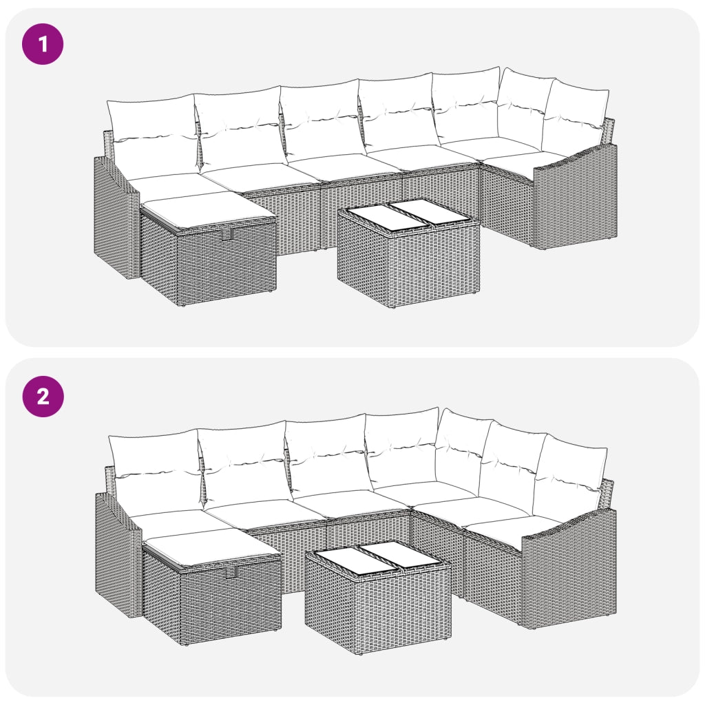 Set Divano da Giardino 8 Pezzi con Cuscini Beige Polyrattan