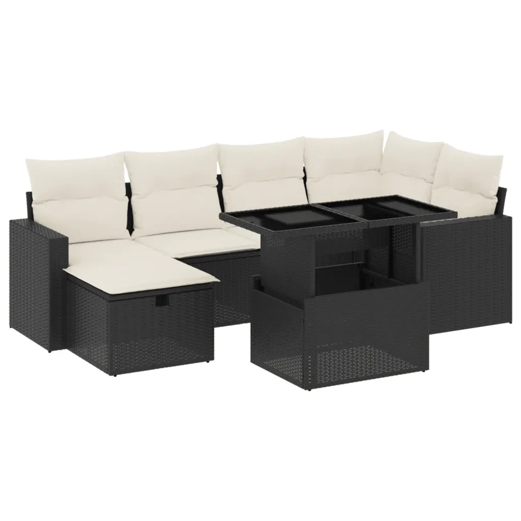 Set Divani da Giardino con Cuscini 7pz Nero Polyrattan 3274816