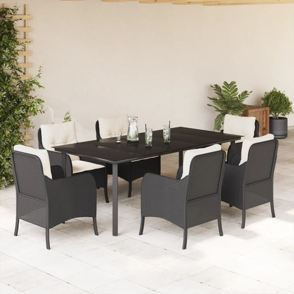 Set da Pranzo da Giardino 7 pz Nero con Cuscini in Polyrattan 3211918