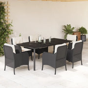 Set da Pranzo da Giardino 7 pz Nero con Cuscini in Polyrattan 3211918