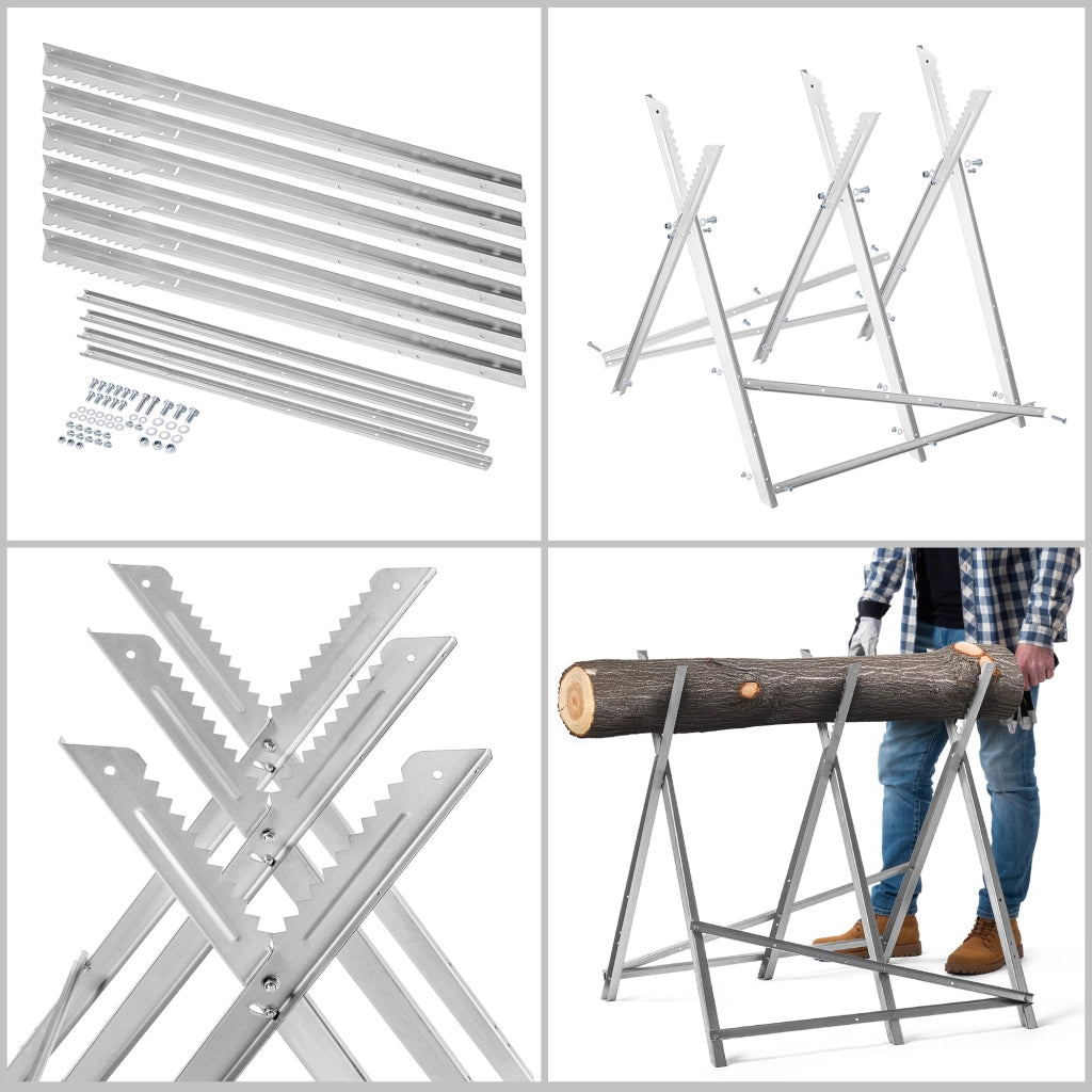 Supporto per taglio legno KADAX, cavalletto pieghevole in metallo, portata massima 150 kg.