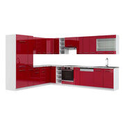 Cucina angolare completa Fame-Line Bordeaux lucido/Bianco 347 x 60 cm, PL Marmo Vicco