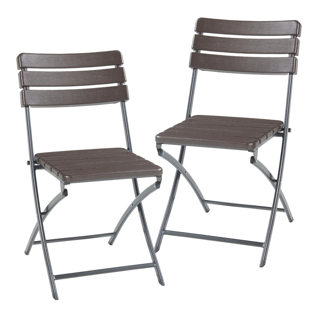 Set di 2 sedie pieghevoli da esterno per giardino campeggio e patio 81 x 46 x 58 cm effetto legno marrone 03_0009637