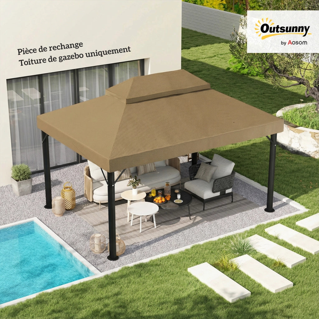 Tenda da giardino 4x3m ¨C zephmum ¨C doppio tetto beige in poliestere 370g/m2
