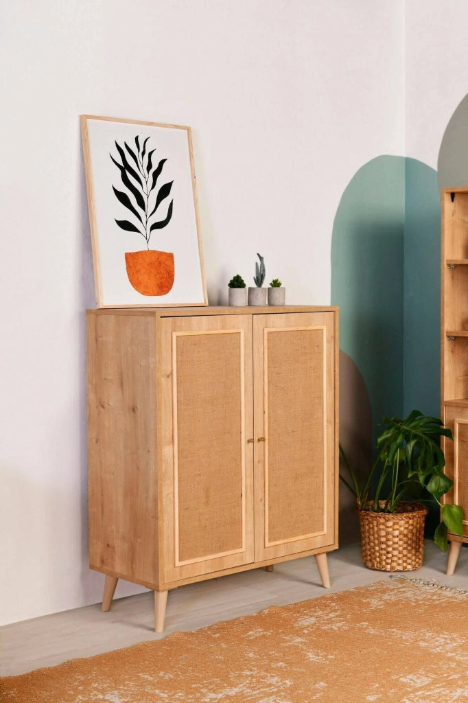 Credenza Albiano, Buffet da soggiorno, Madia da salotto, Dispensa da cucina, 90x40h110 cm, Quercia
