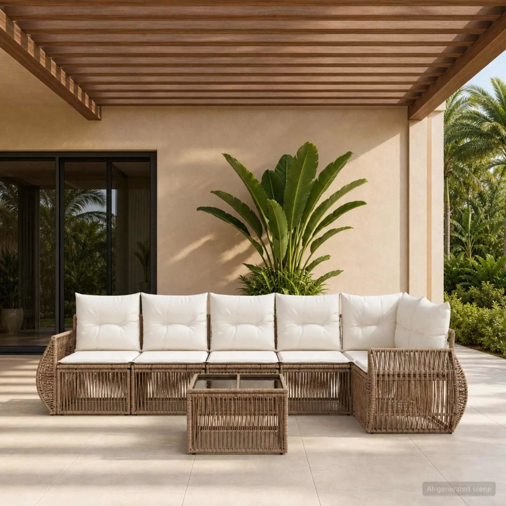 Set Divano da Giardino 7 pz Beige e Bianco Crema polyrattan 3435426