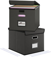 Doppia scatola archivio pieghevole con coperchio, migliorata busta per documenti A4 in stile pelle, grigia, pieghevole, adatta per uso domestico e ufficio, scatola archivio, busta per documenti (nero-2 pezzi)
