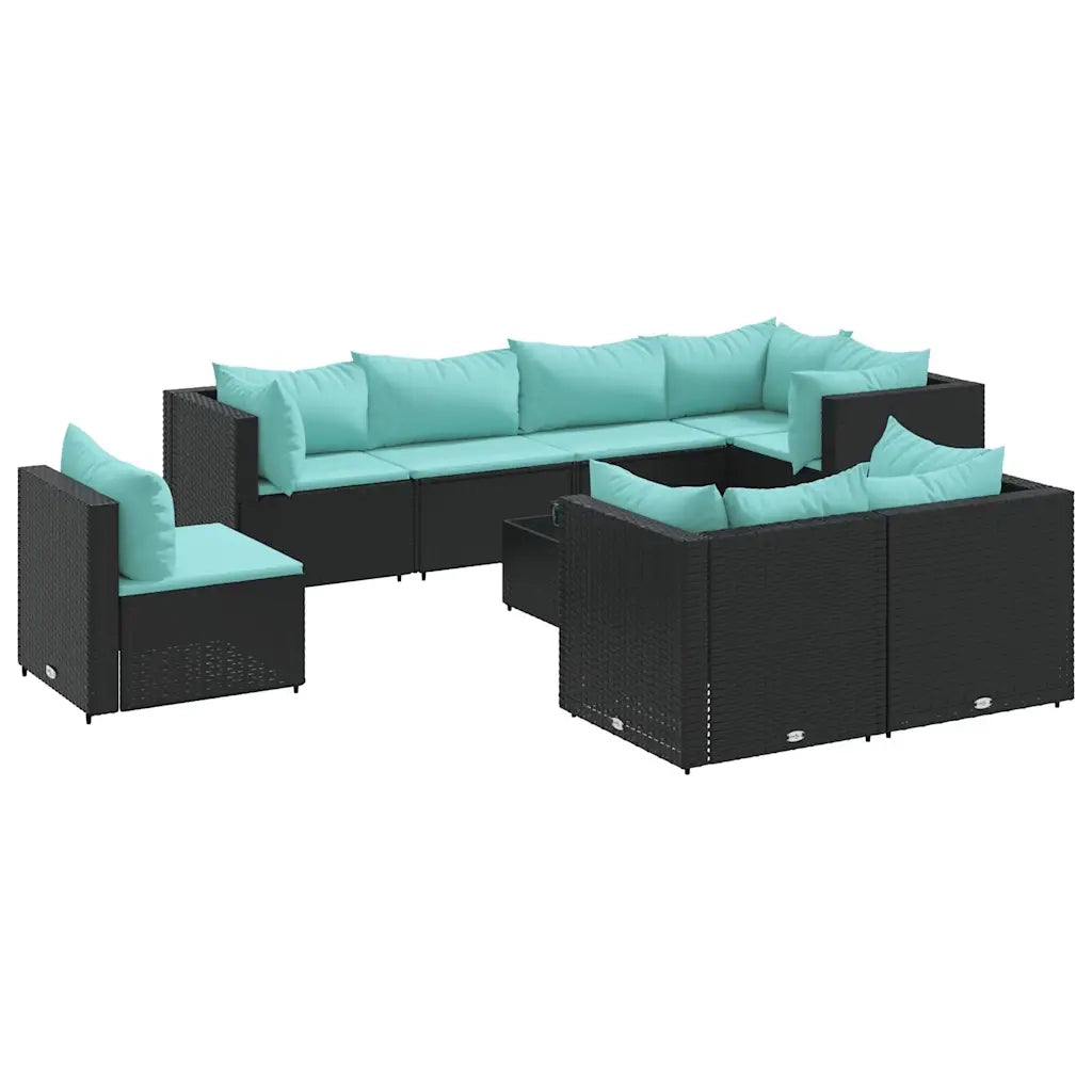 Set Salotto da Giardino con Cuscini 9pz Nero in Polyrattan