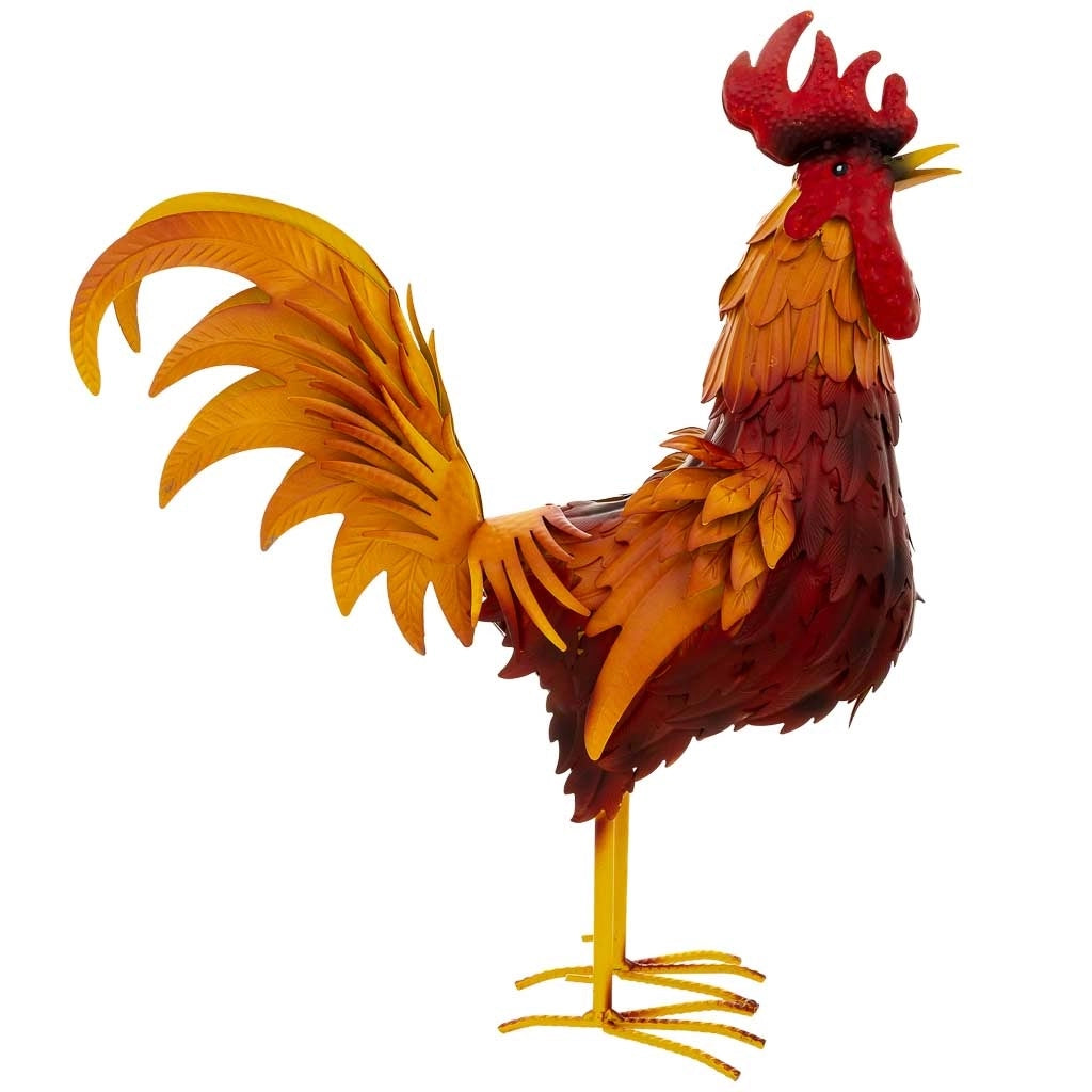 Figura decoración gallo de metal rojo 41x16x54hc m