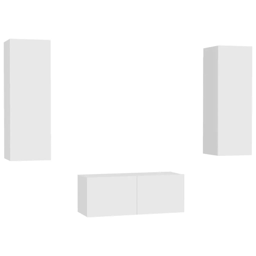 Set Mobili Porta TV 3 pz-Credenza per TV Bianco in Legno Multistrato 628217
