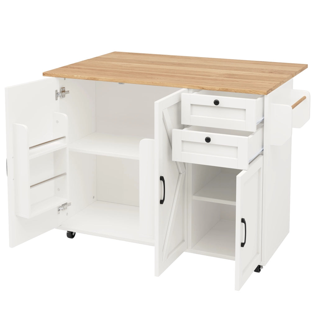 Carrello da Cucina con 2 Cassetti; Ripiani e Piano Pieghevole con Ruote per Cucina in MDF 120 x 43.2 x 92 cm