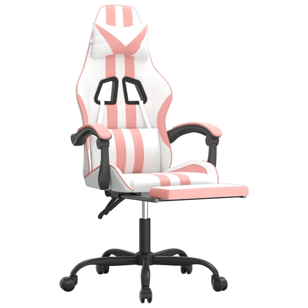 Sedia da Gaming | Sedia da e-sports con Poggiapiedi Bianco e Rosa in Similpelle
