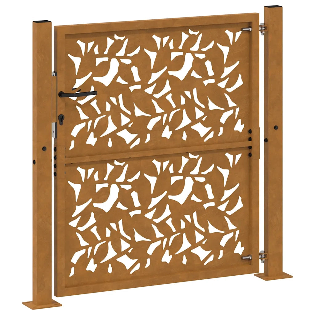 vidaXL Cancello da Giardino 105x105 cm Acciaio Corten Design a Foglia