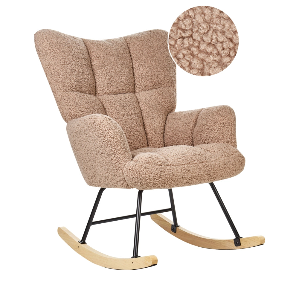 Sedia a dondolo bouclé beige e gambe nere stile Moderno soggiorno camera da letto