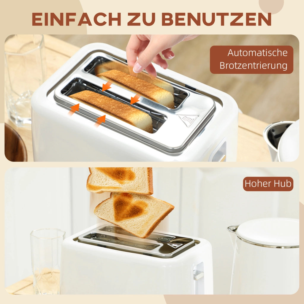 Set da cucina con bollitore e tostapane ¨C Minimal ¨C Acciaio inox, plastica, bianco
