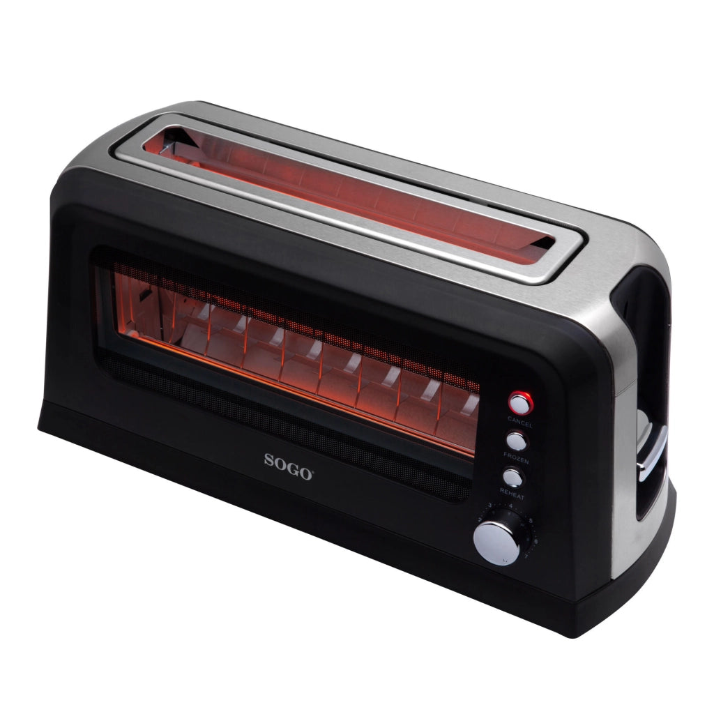 Tostapane fessura lunga con finestra trasparente vetro, controllo 7 livelli tostatura, bandeja briciole estraibile 900W - SOGO