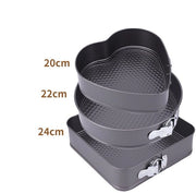 Tre forme per torta in acciaio inox, rotonda, quadrata, a forma di torta, diametro 24 cm, rivestimento antiscivolo, chiusura pratica, facile da smontare, resistente alle abrasioni e duraturo.