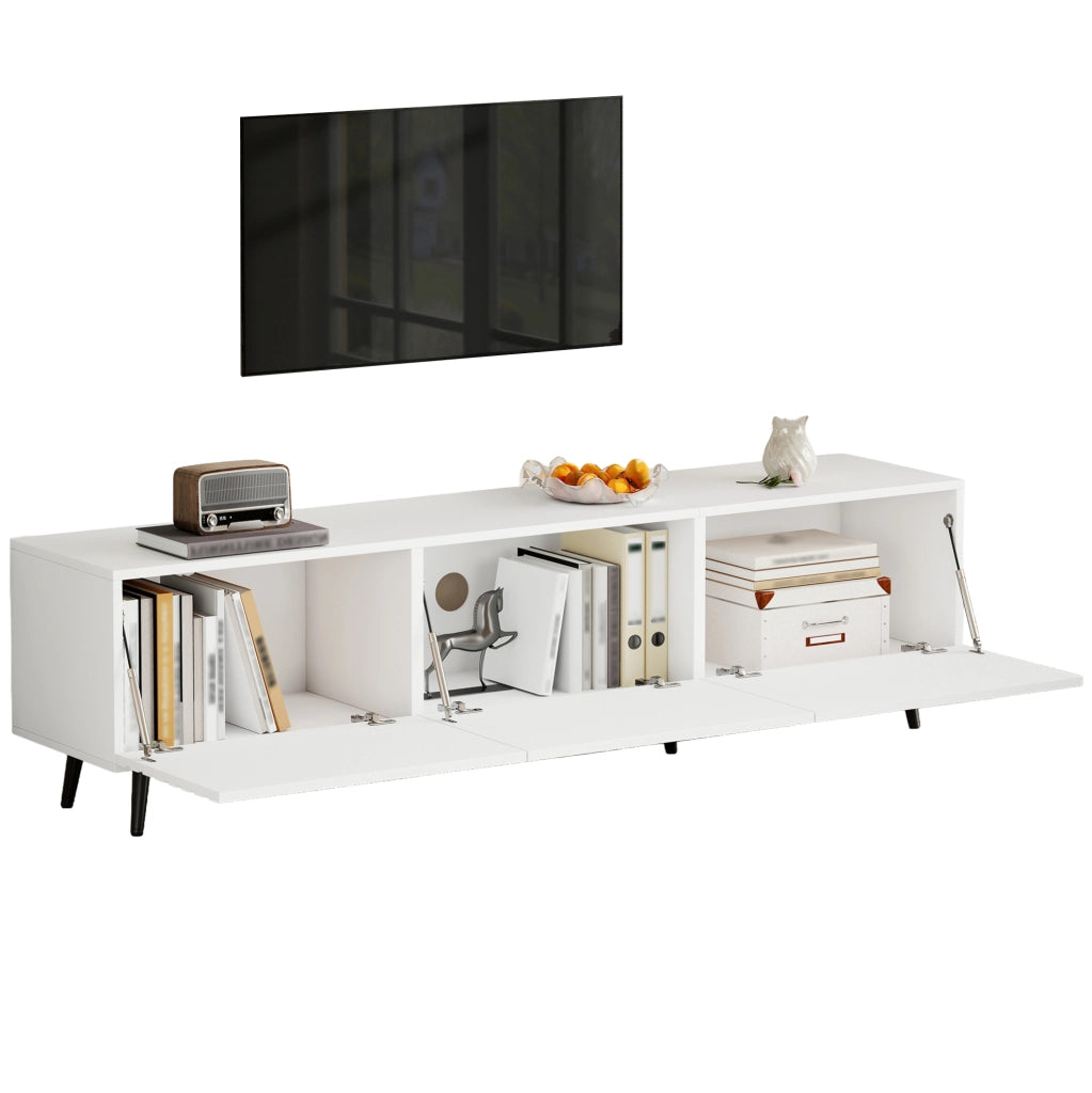 Mobile TV 180x40x48 cm con 3 ante a ribalta; grande capacità; MDF; bianco