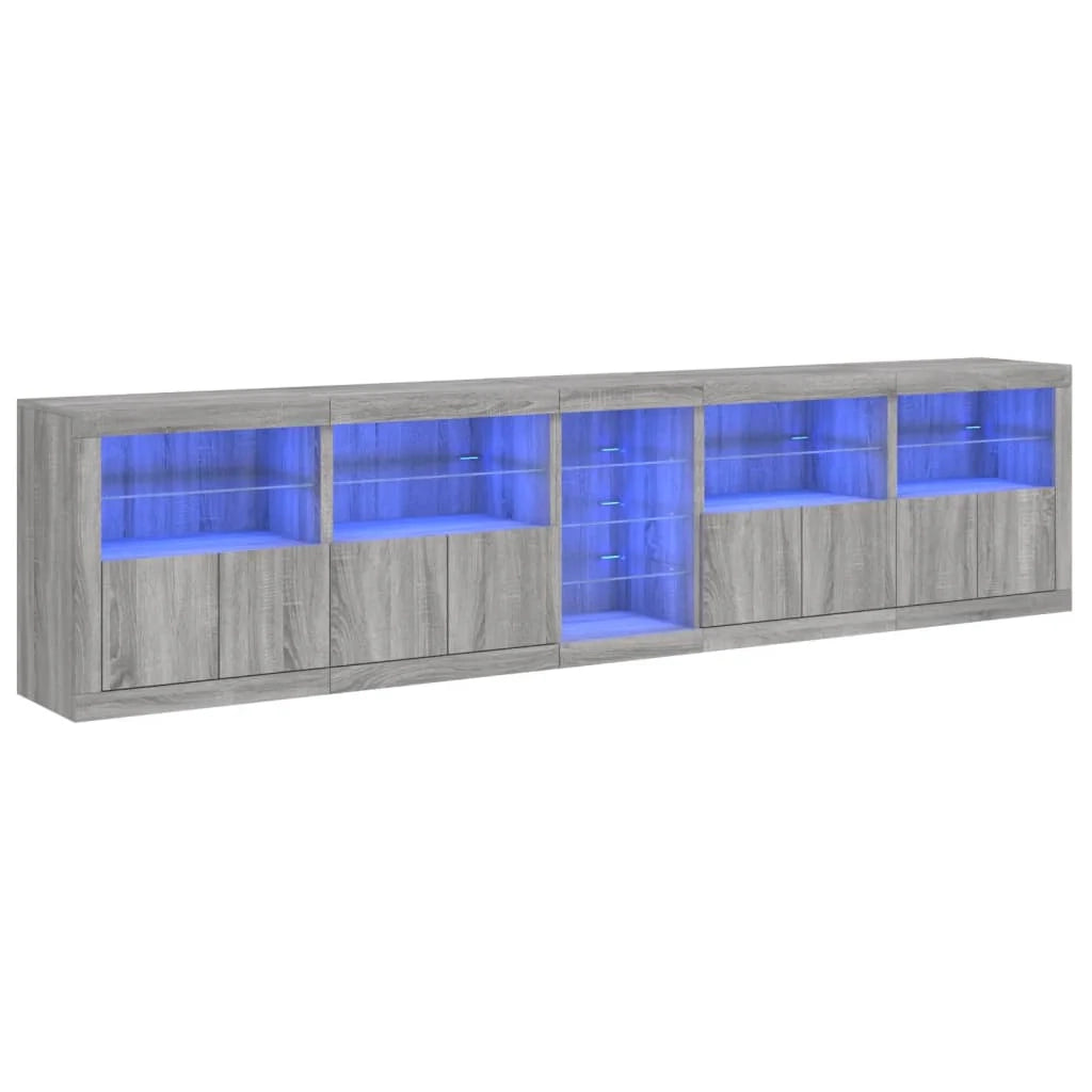 Buffet credenza cassettiera armadio mobile contenitore organizer per cucina soggiorno salotto con luci LED Sonoma 283 x 37 x 67 cm grigio 02_0030071