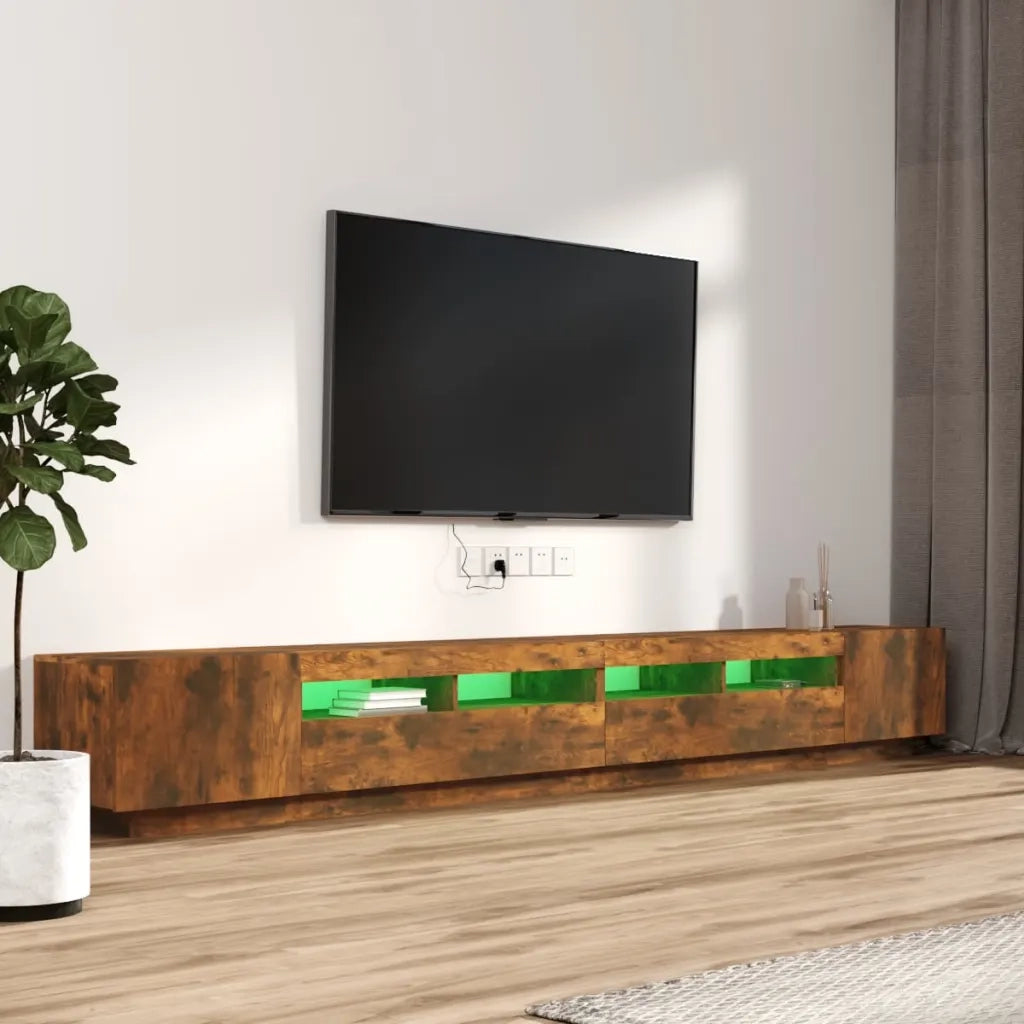 Set Mobili TV 3pz con Luci LED Rovere Fumo in Legno Multistrato 3120176