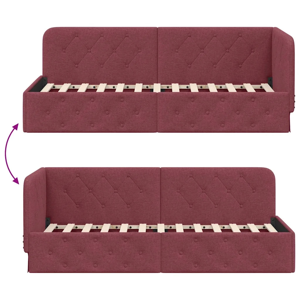 Cornice del letto ad angolo Rosso Vino 80 x 200 cm Tessuto