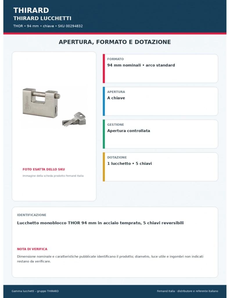 Lucchetto monoblocco THOR 94 mm in acciaio temprato, 5 chiavi reversibili – THIRARD